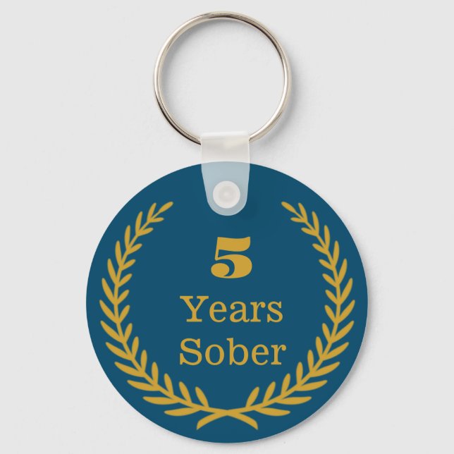 Five Years Sober, Personalizable Sobriety Keepsake Key Ring (Front)