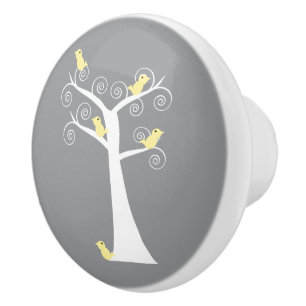 Five Yellow Birds in a Tree Cute Nature Ceramic Knob