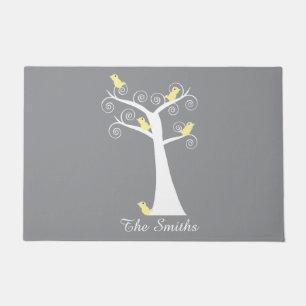 Five Yellow Birds in Tree Cute Nature Personalise Doormat