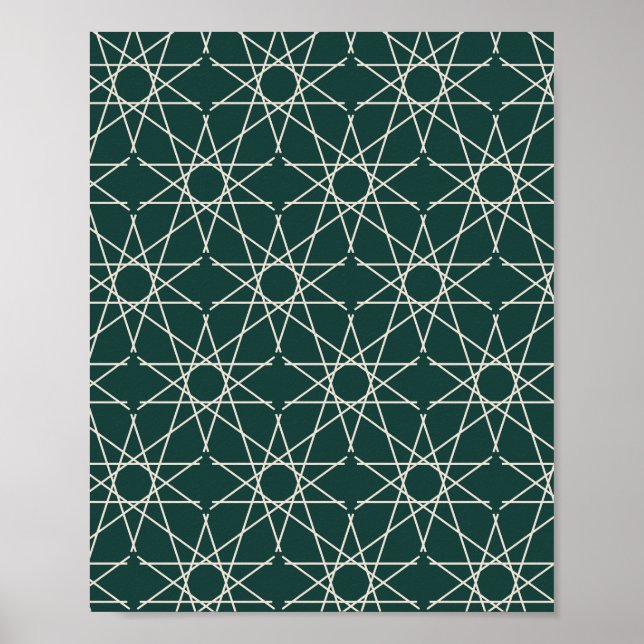 Fivefold Star Geometry in Deep Teal and Ivory Poster (Front)