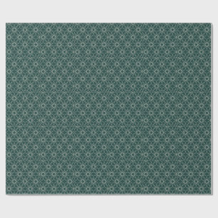 Fivefold Star Geometry in Deep Teal and Ivory Wrap Wrapping Paper