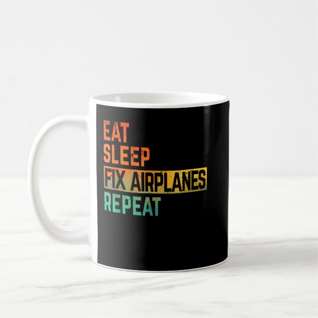 Fix Aeroplane Mechanic Eat Sleep Repeat Watercolor Coffee Mug (Left)