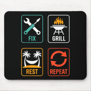 Fix Grill Rest Repeat Funny BBQ Grilling Dad Mouse Pad