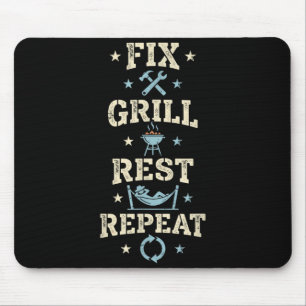 Fix Grill Rest Repeat Funny Handyman Bbq Men Mouse Pad