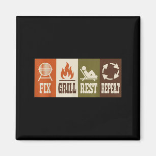 Fix Grill Rest Repeat Mens Fathers Day Dad 2 Magnet