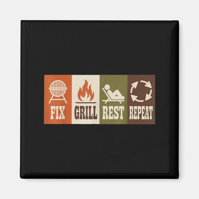 Fix Grill Rest Repeat Mens Fathers Day Dad 2 Magnet (Front)