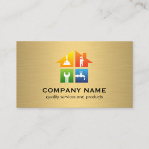 Fix Repair Icons   Gold Metallic Business Card