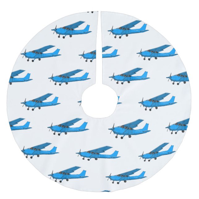 Fixed-wing aircraft cartoon illustration brushed polyester tree skirt (Front)
