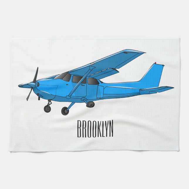 Fixed-wing aircraft cartoon illustration tea towel (Horizontal)