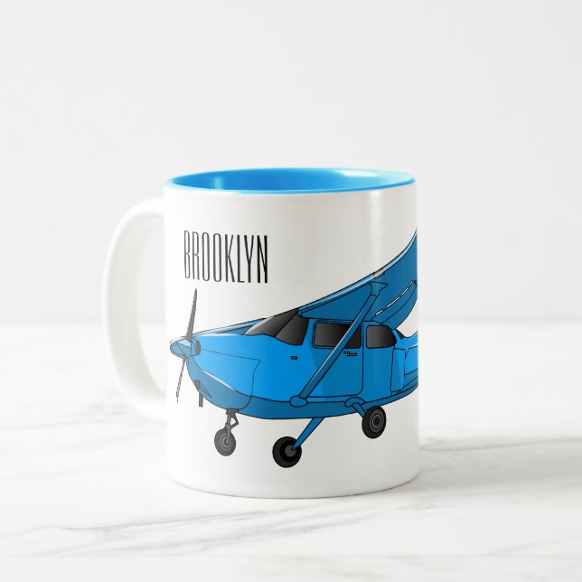 Fixed-wing aircraft cartoon illustration Two-Tone coffee mug (Front Left)