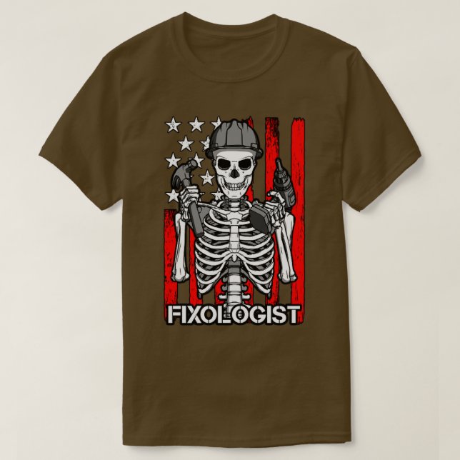 Fixologist Gothic Skeleton USA Flag Woodworking Ca T-Shirt (Design Front)