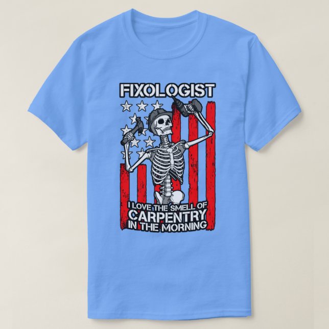 Fixologist Gothic Skeleton USA Flag Woodworking Ca T-Shirt (Design Front)