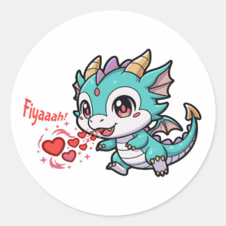 Fiyaaah Cute Baby Dragon Chibi Anime Kawaii Heart Classic Round Sticker