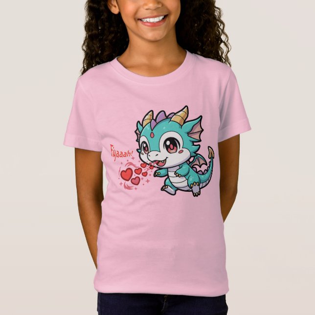 Fiyaaah Cute Baby Dragon Chibi Anime Kawaii Heart T-Shirt (Front)