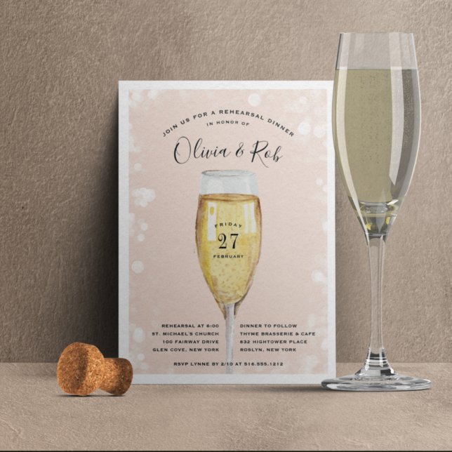 Fizzy Pop | Champagne Glass Rehearsal Dinner Invitation (Creator Uploaded)