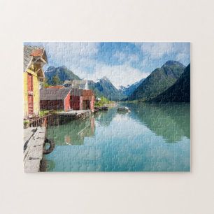 Fjaerlandsfjord fjord landscape in Norway Jigsaw Puzzle