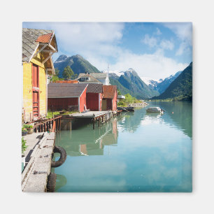 Fjaerlandsfjord fjord landscape in Norway Magnet