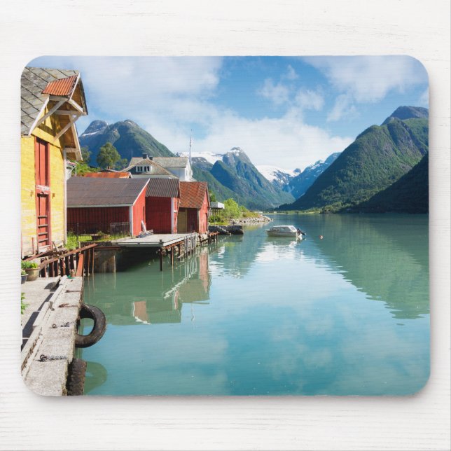 Fjaerlandsfjord fjord landscape in Norway Mouse Pad (Front)