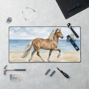 Fjara Icelandic Horse watercolor on the Beach Desk Mat