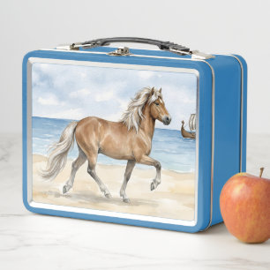 Fjara Icelandic Horse watercolor on the Beach Metal Lunch Box