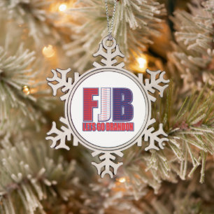 FJB - Lets Go Brandon Snowflake Pewter Christmas Ornament