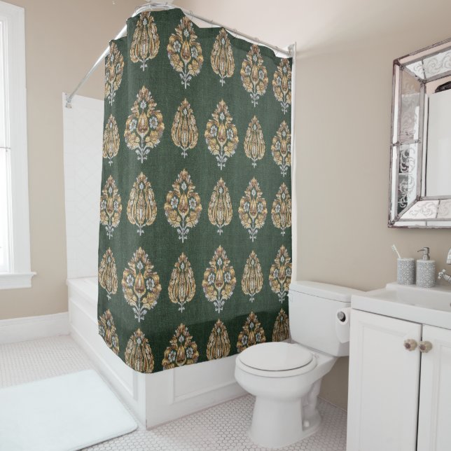 Fjord Blossom Scroll Shower Curtain (In Situ)