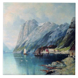 Fjord in Norway painting by Lev Lagorio Tile
