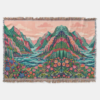 Fjord Landscape Blanket – Rose & Emerald