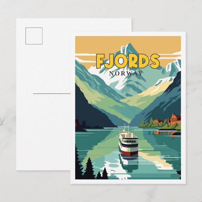 Fjord Norway vintage travel illustration Postcard (Front/Back)