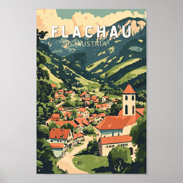 Flachau Austria Illustration Travel Art Vintage Poster (Front)