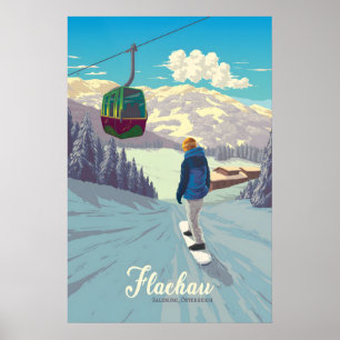 Flachau Snowboarding Travel Poster