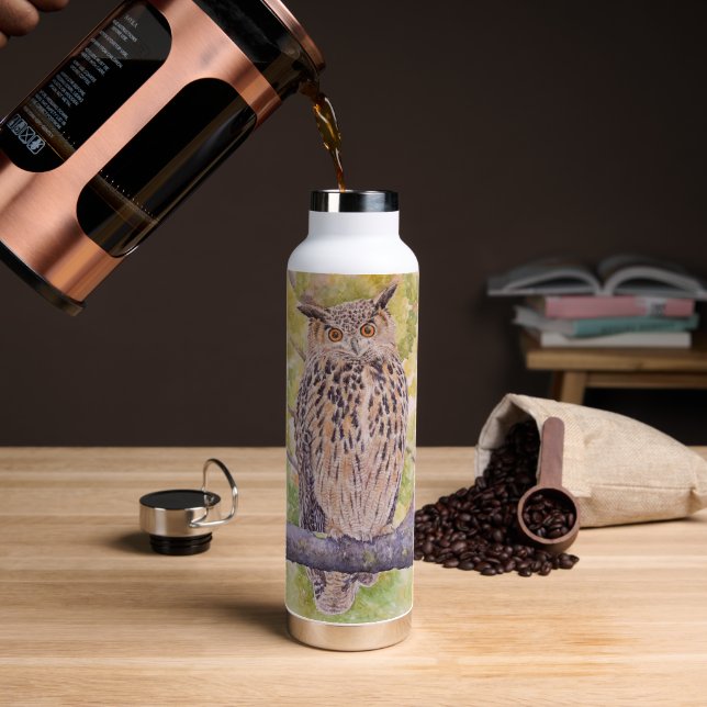 Flaco the Eurasian Eagle Owl  Water Bottle (Coffee (Rotated))