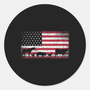 Flag 4th Of July Chicken Horse Cow Pig Farm Gift  Classic Round Sticker