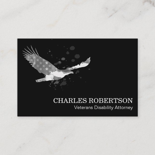 *~* Flag American Eagle Gray Grey on Black USA Business Card (Front)
