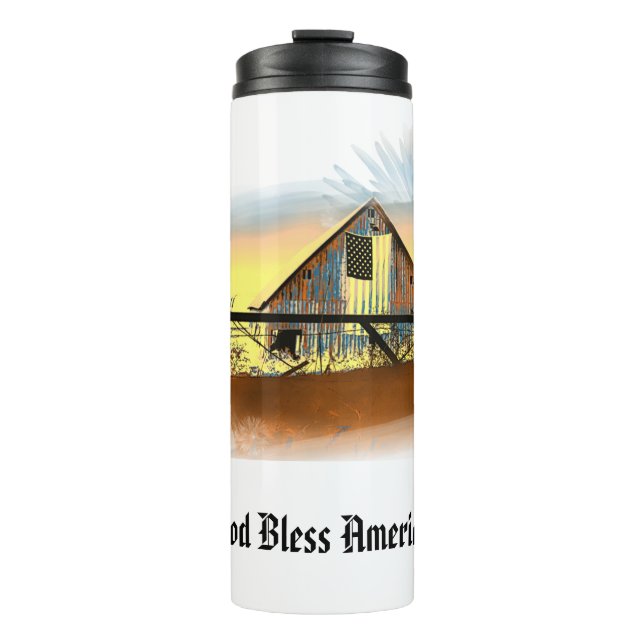 *~* Flag American Wood Barn GOD BLESS AMERICA AP16 Thermal Tumbler (Front)