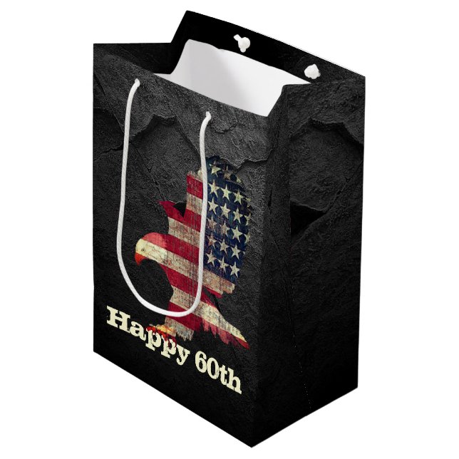 Flag and Bald Eagle 60th Birthday   Medium Gift Bag (Front Angled)