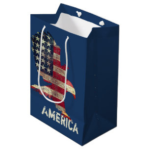 Flag and Bald Eagle with Text Medium Gift Bag