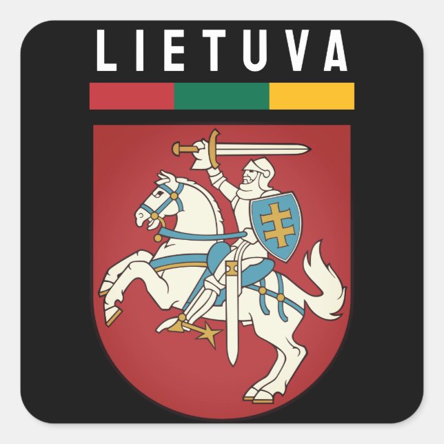 Flag and coat of arms of Lithuania Square Sticker (Front)