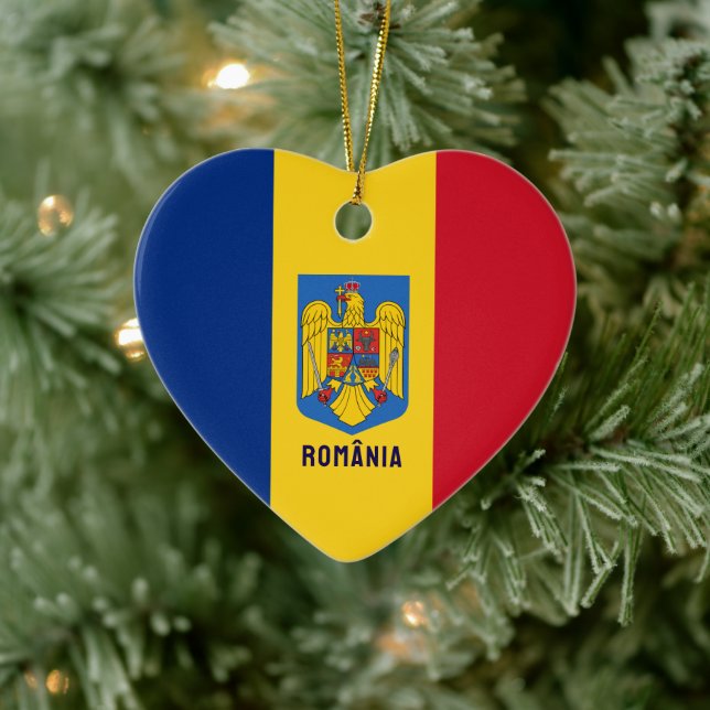 Flag and Coat of Arms of Romania Ceramic Tree Decoration (Tree)