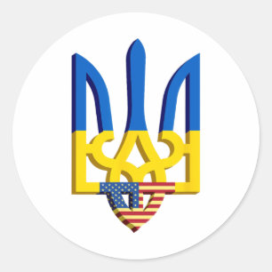 Flag And Coat Of Arms Of Ukraine With American Fla Classic Round Sticker