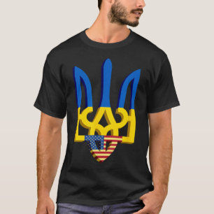 Flag And Coat Of Arms Of Ukraine With American Fla T-Shirt