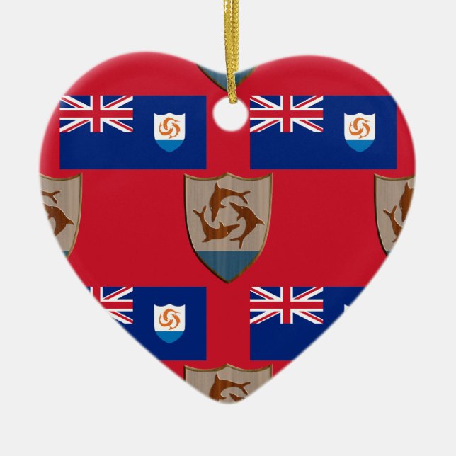Flag and Crest of Anguilla Ceramic Tree Decoration (Front)