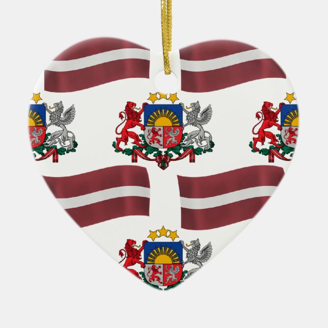 Flag and Crest of Latvia Ceramic Tree Decoration (Front)