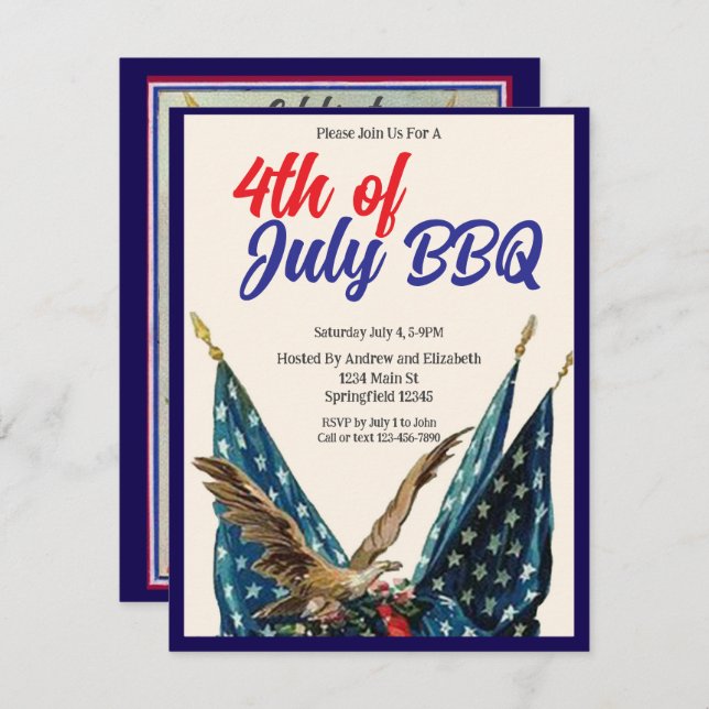 Flag and Eagle 4th of July BBQ Party Invitation (Front/Back)