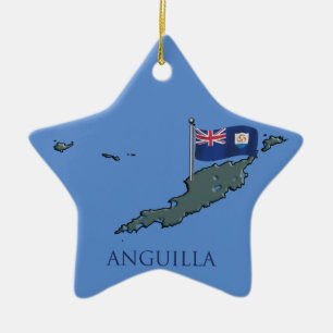 Flag and Map of Anguilla Ceramic Tree Decoration