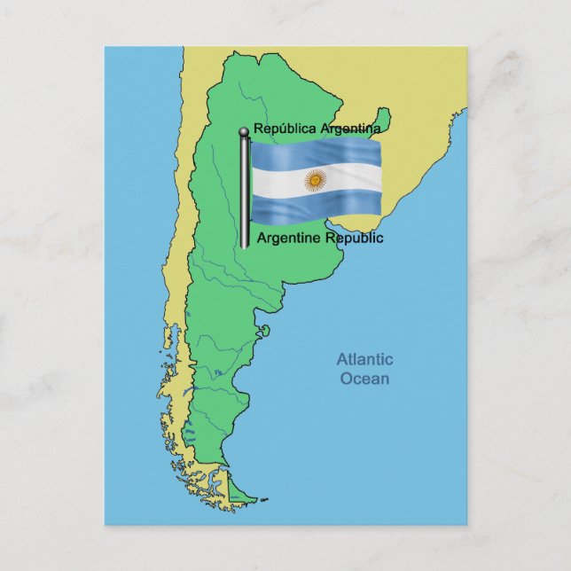 Flag and Map of Argentina Postcard (Front)
