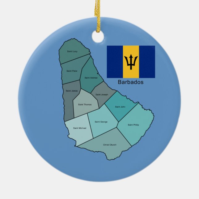 Flag and Map of Barbados Ceramic Tree Decoration (Back)