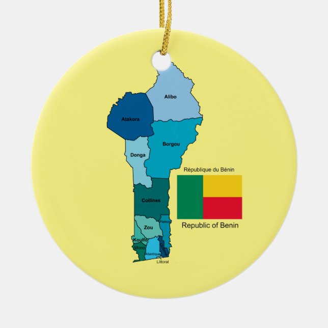 Flag and Map of Benin Ceramic Tree Decoration (Front)