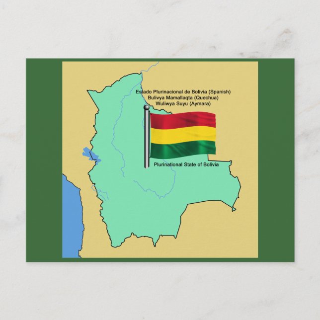Flag and Map of Bolivia Postcard (Front)