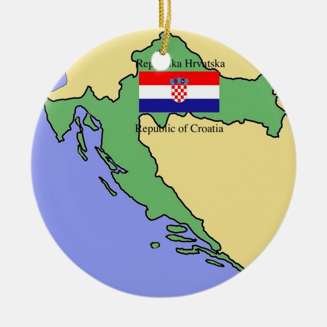Flag and Map of Croatia Ceramic Tree Decoration (Front)